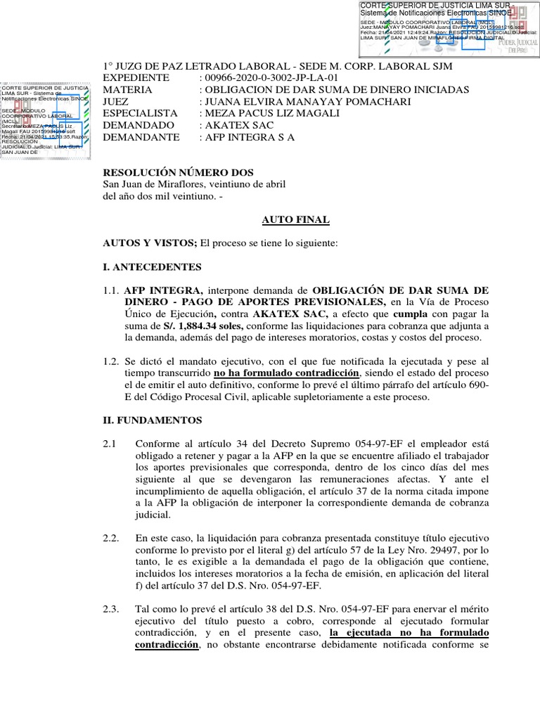 Akatex Sac Sentencia 00966-2020 | PDF | Sentencia (ley) | Justicia