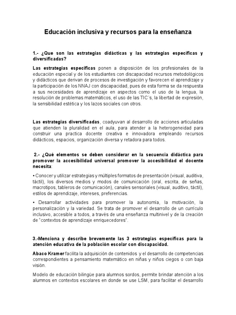 Estrategias para la Educación Inclusiva | PDF | Aprendizaje | Plan de ...
