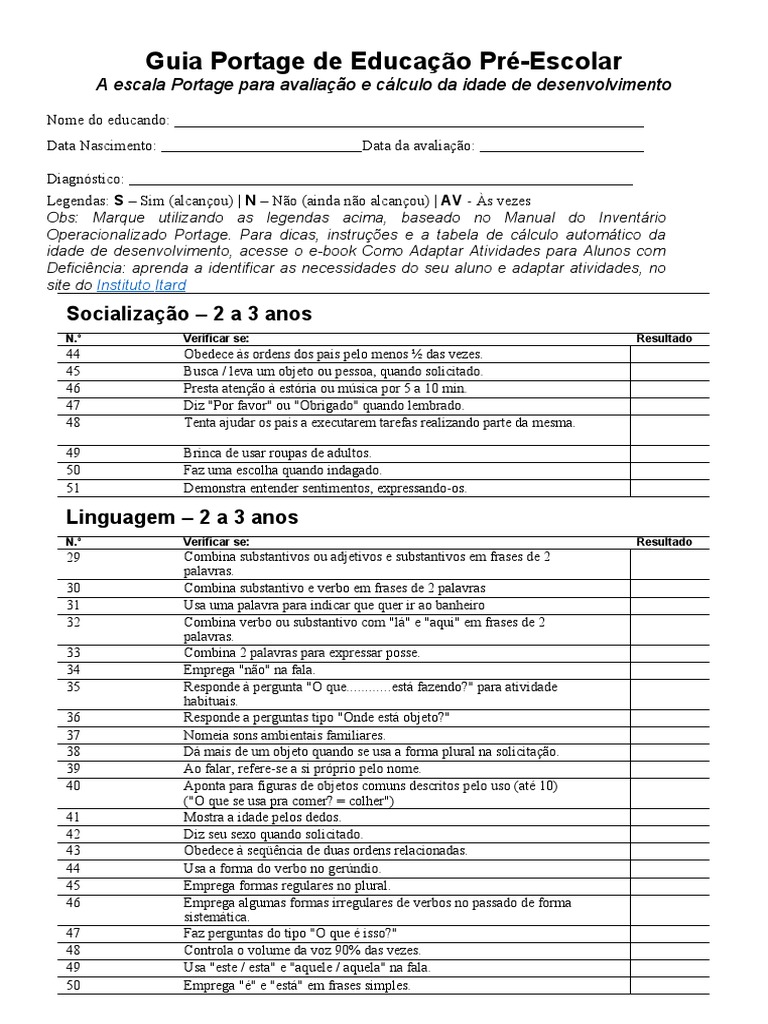 Portage - 2 A 3 Anos | PDF