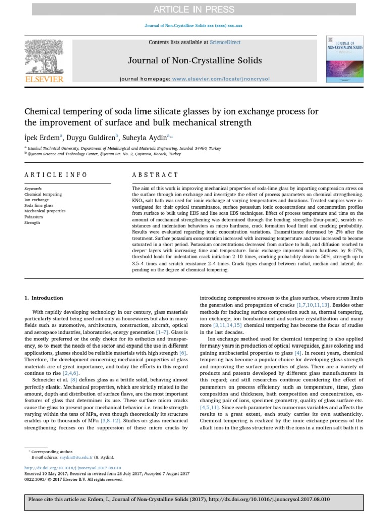 Chemical Tempering Of Soda Lime Silicate Glasses By Ion Exchange