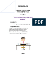 "Entorno Físico Favorable en El Trabajo": Formato - T 3 Curso: Psicología Organizacional