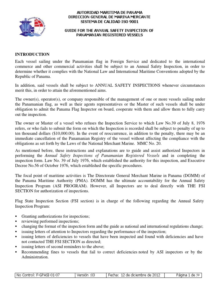Panama Annual Safety Inspection Guide | PDF | Oil Tanker | Ships