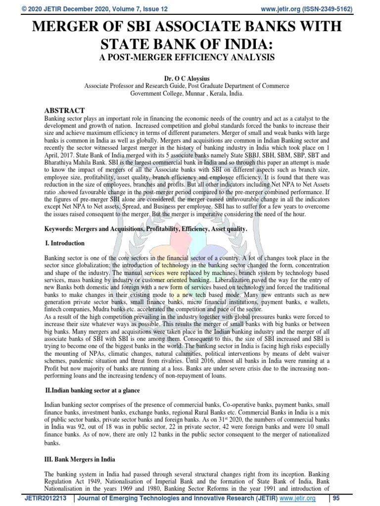 SBI Associate Banks Merger Efficiency Analysis | PDF | Mergers And ...