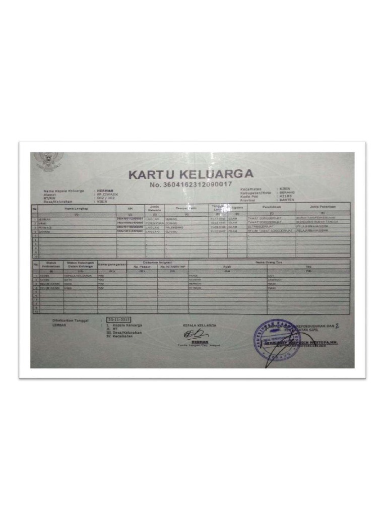 KK Contoh Asli | PDF