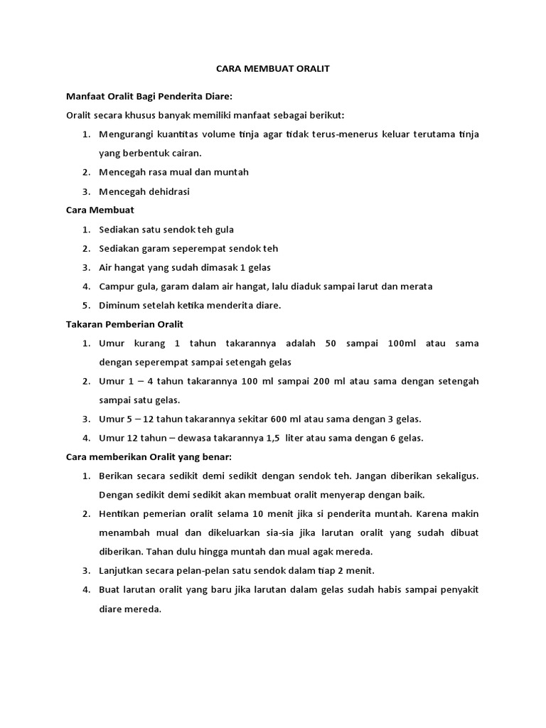 Cara Membuat Oralit untuk Diare | PDF | Memasak, Makanan, & Anggur