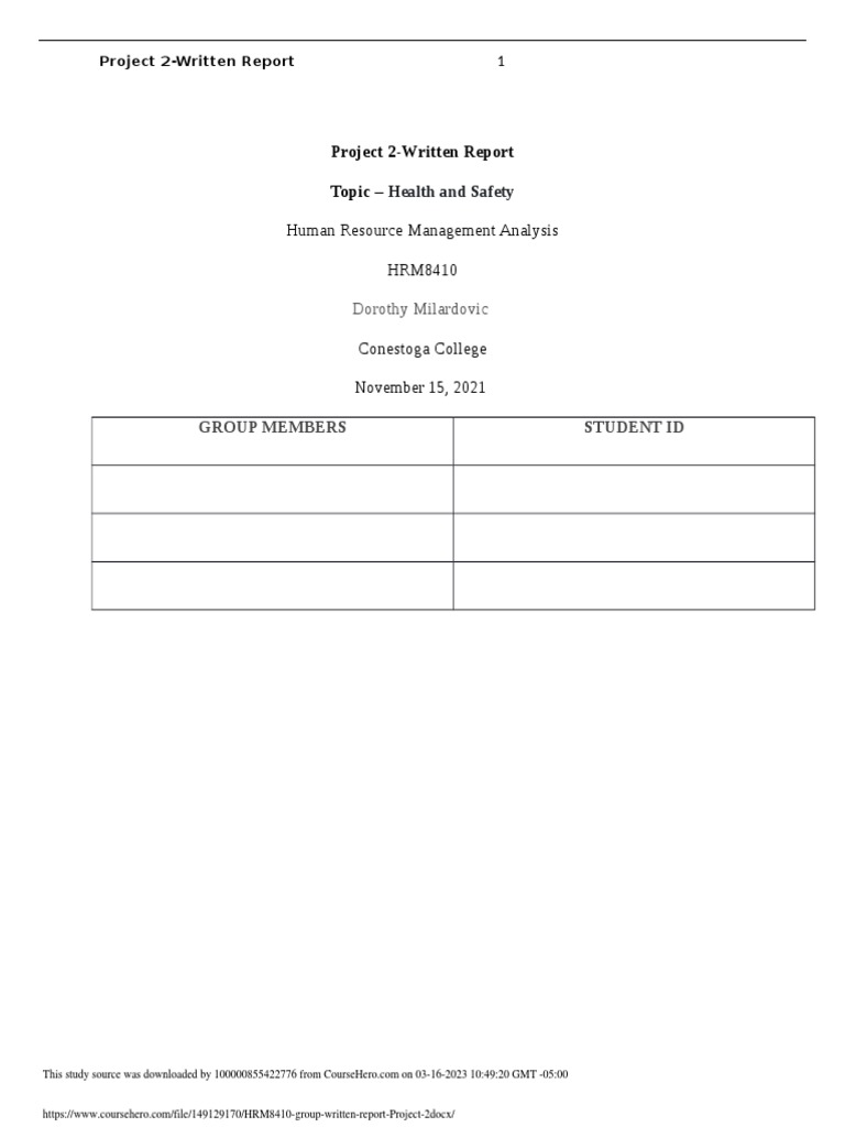 HRM8410 Group Written Report Project 2 | PDF | Occupational Safety And ...