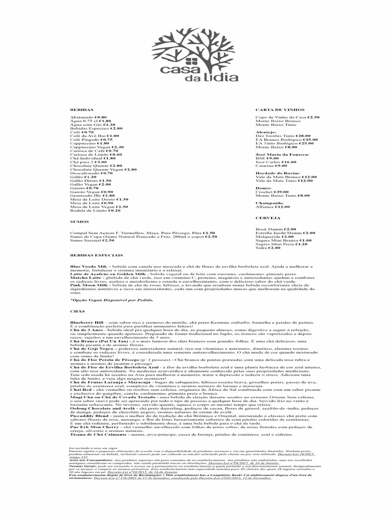 A Casa Da Lidia Menu | PDF