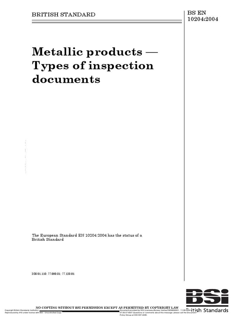 Bs en 10204 pdf specification technical standard copyright