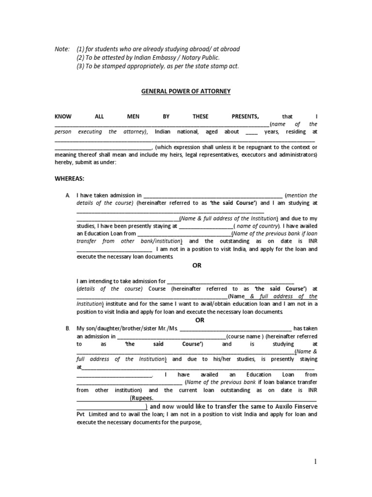 General Power of Attorney PDF Loans Mortgage Loan