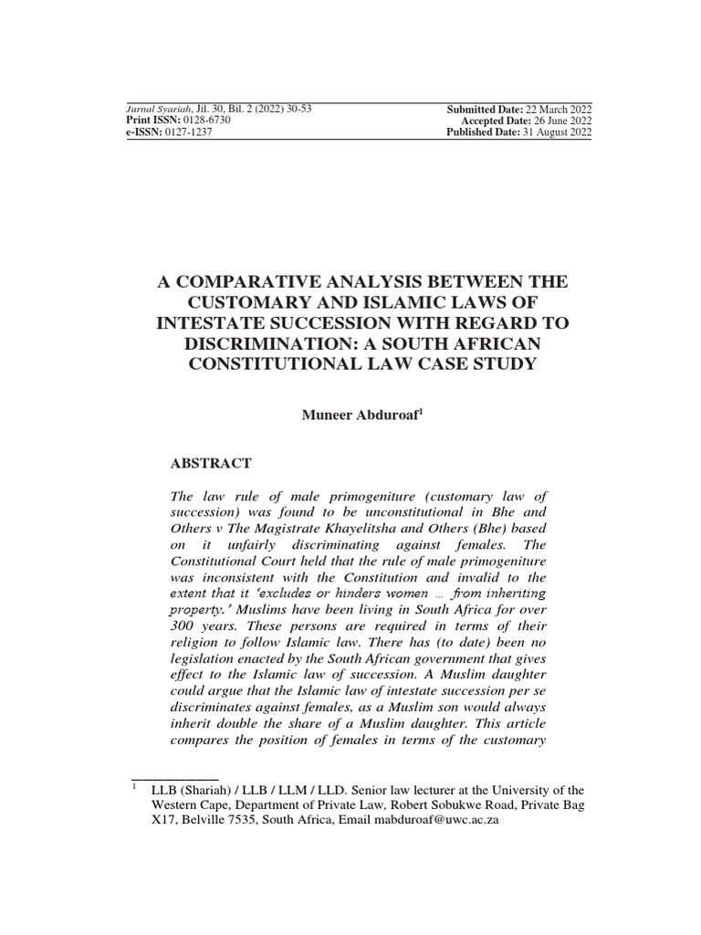 A Comparative Analysis Between The Customary and Islamic Laws of