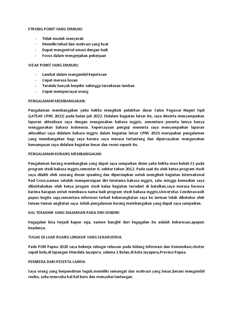 Kekuatan dan Kelemahan Diri dalam Kerja | PDF