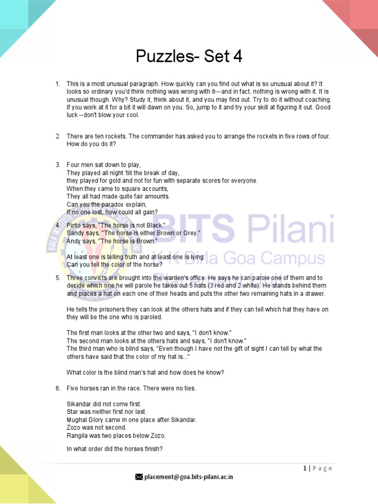 Logic Puzzles and Riddles Collection | PDF