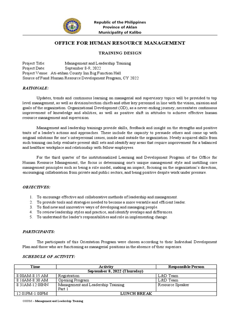 Management and Leadership Training Program | PDF | Leadership ...