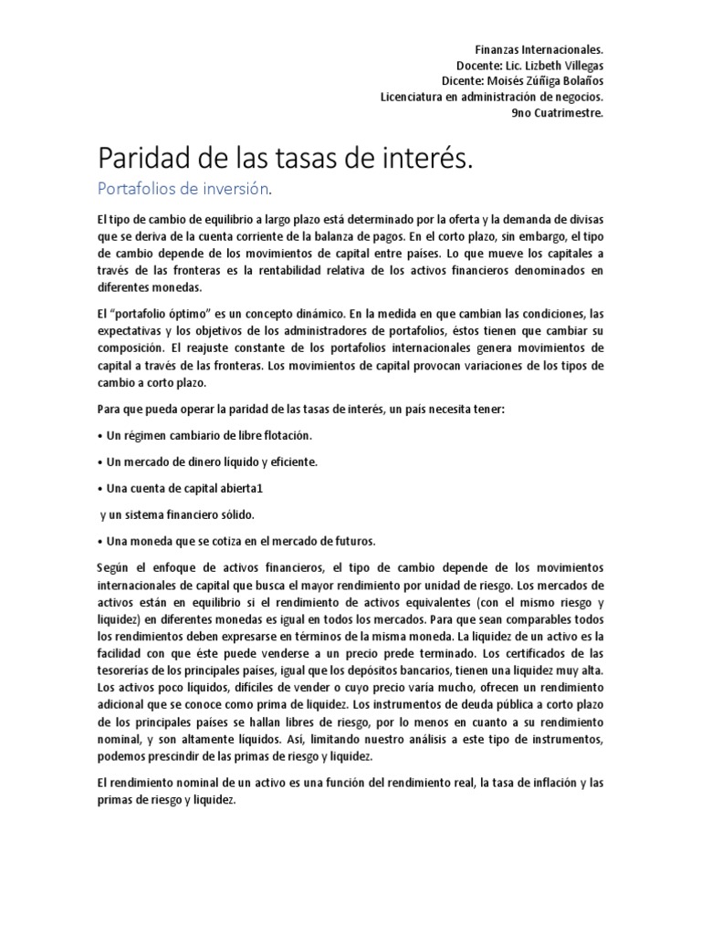 Paridad de Tasas de Interés en Finanzas Internacionales | PDF | Tipo de ...