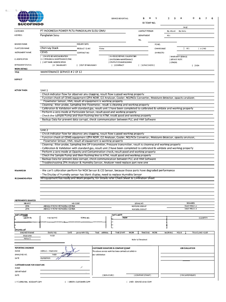 CEMS Maintenance Report for PLTU Pangkalan Susu | PDF | Applied And ...