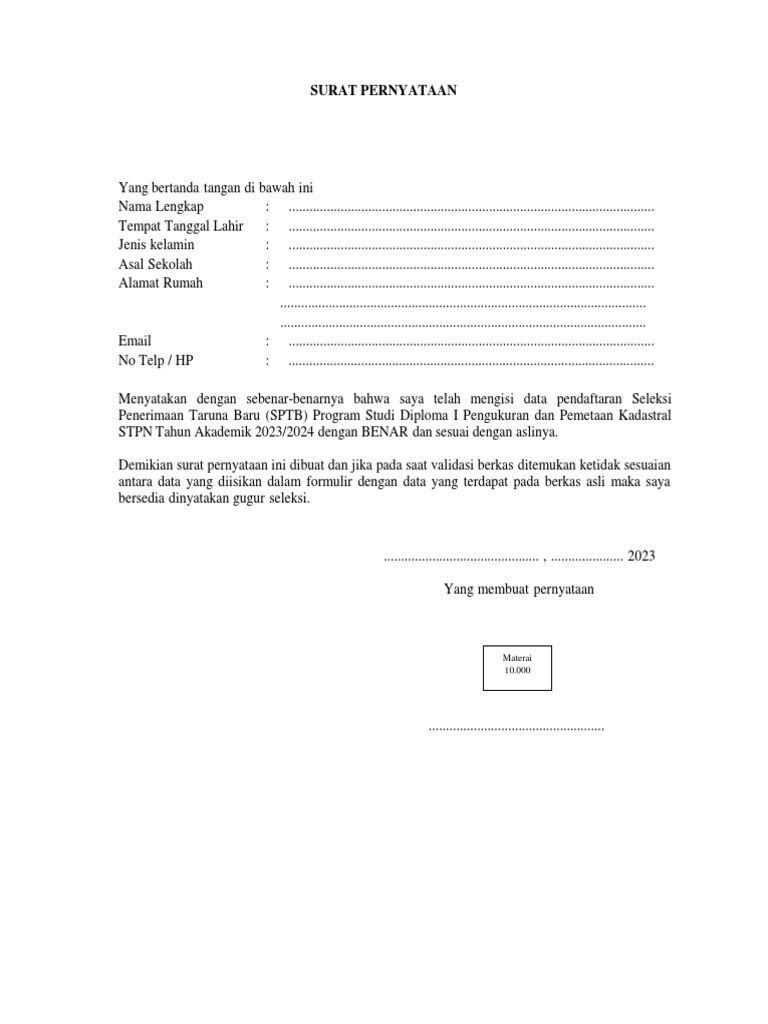 Surat Pernyataan Data Benar D I PPK 2023 | PDF