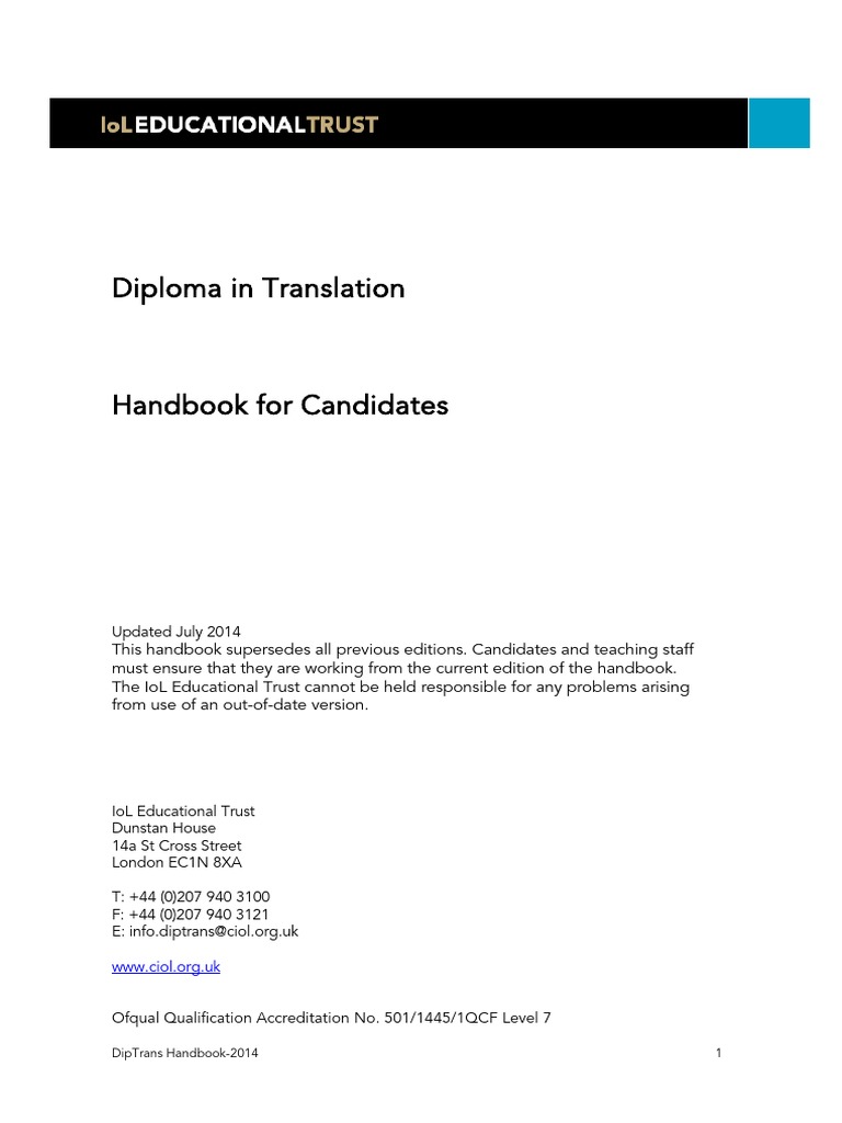 Dip Trans Handbook PDF Translations Academic Degree