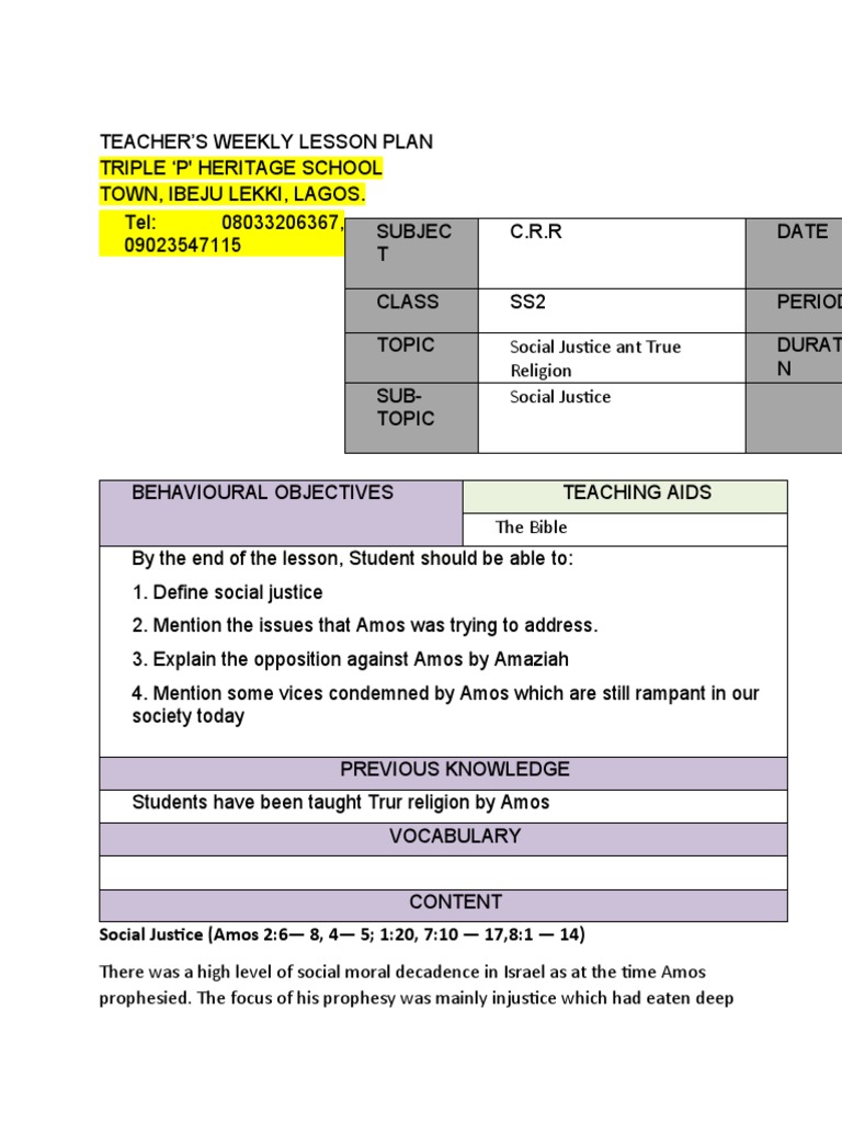 Lesson Note For C.R.S SS2 - Week 6 | PDF | Prophecy