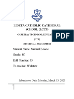 Lideta Catholic Cathedral School (LCCS) : Student Name: Samuel Bekele Grade: 8C Roll Number: 35 To Teacher: Wuletaw