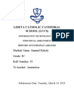 Lideta Catholic Cathedral School (LCCS) : Student Name: Samuel Bekele Grade: 8C Roll Number: 35 To Teacher: Amensissa
