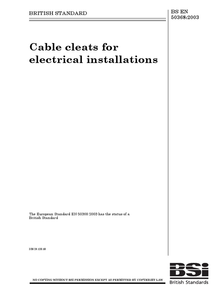 BS en 50368 Cable Cleat | PDF | Electrical Wiring | Electrical Engineering