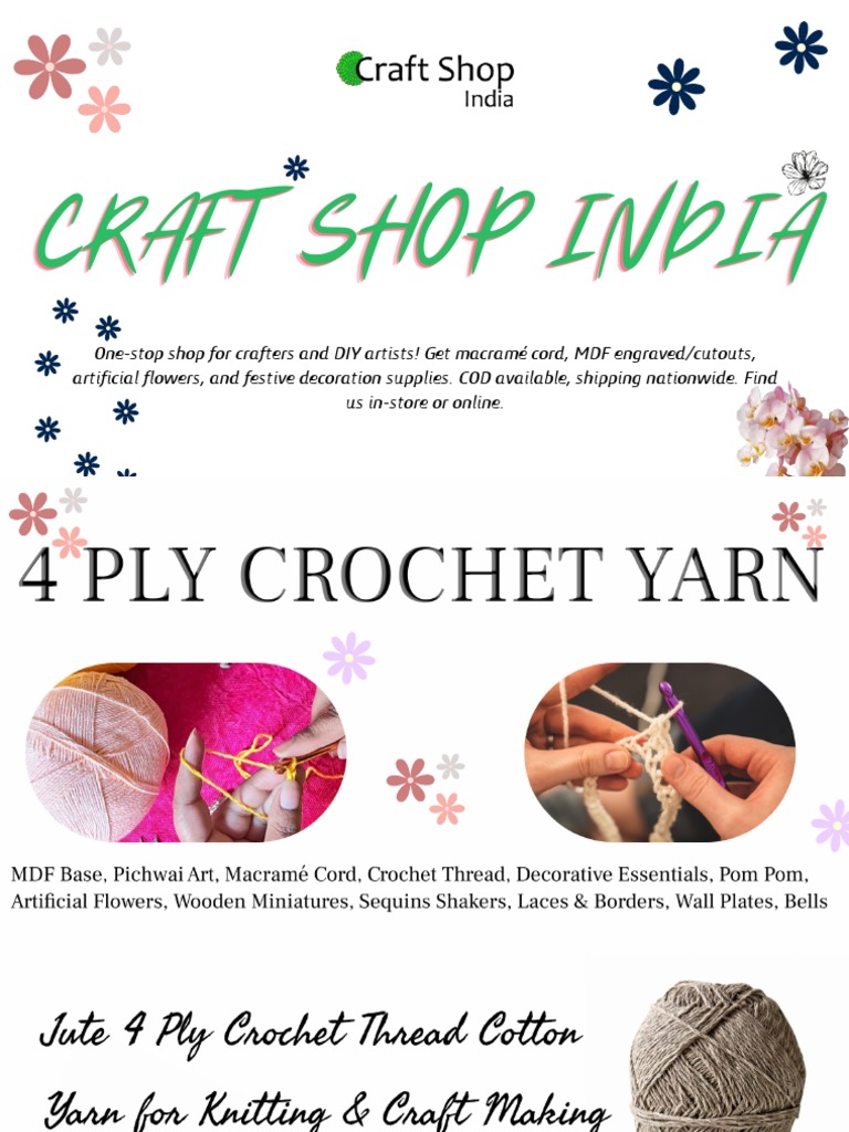 4 Ply Crochet Thread Cotton Yarn for Knitting & Craft Making Hobby