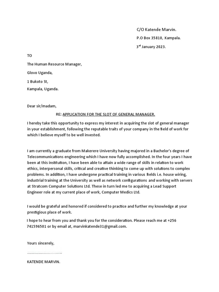 Application for General Manager Position | PDF
