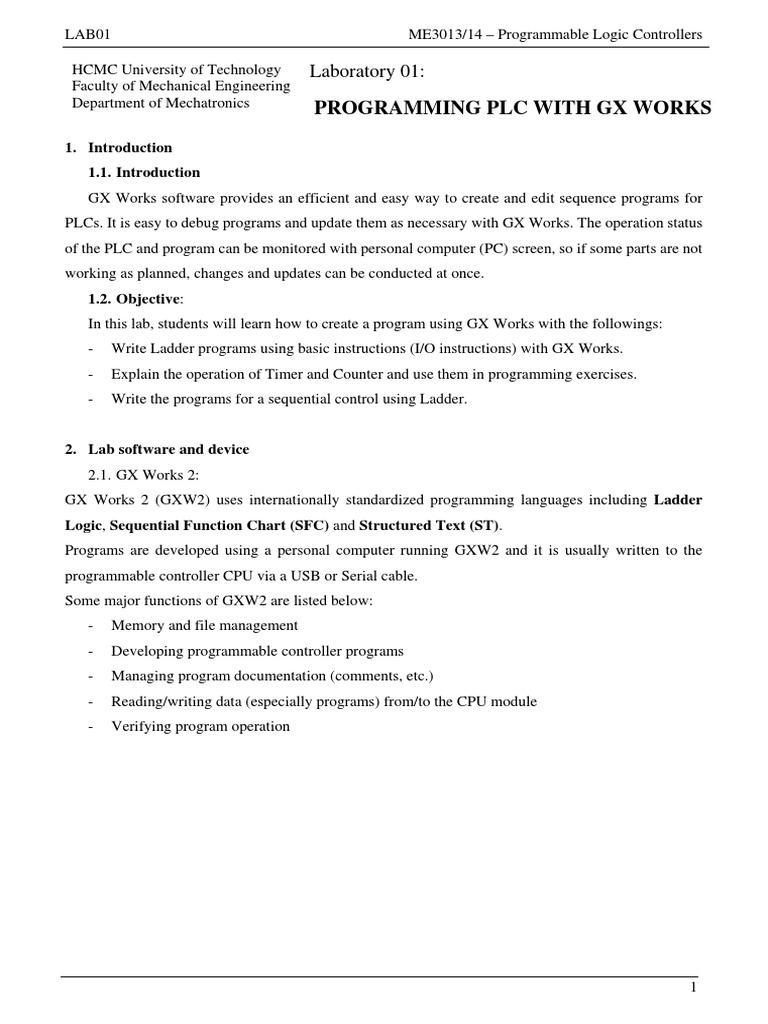 Lab 01 gx works ladder pdf computer program programming