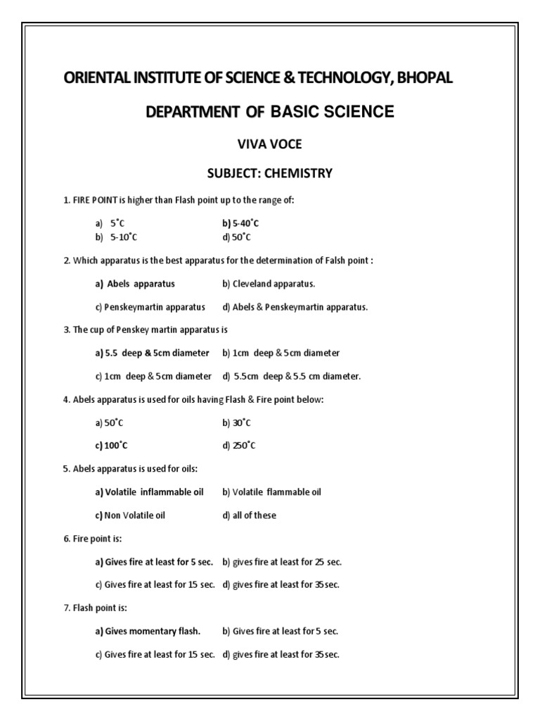 Chemistry Viva Question PDF Titration Chemistry