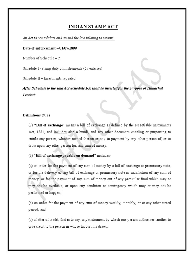 Indian Stamp Act PDF Negotiable Instrument Insurance