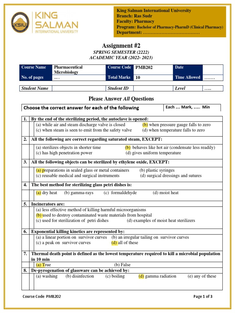 Assignment 2 PDF Sterilization (Microbiology) Chemistry