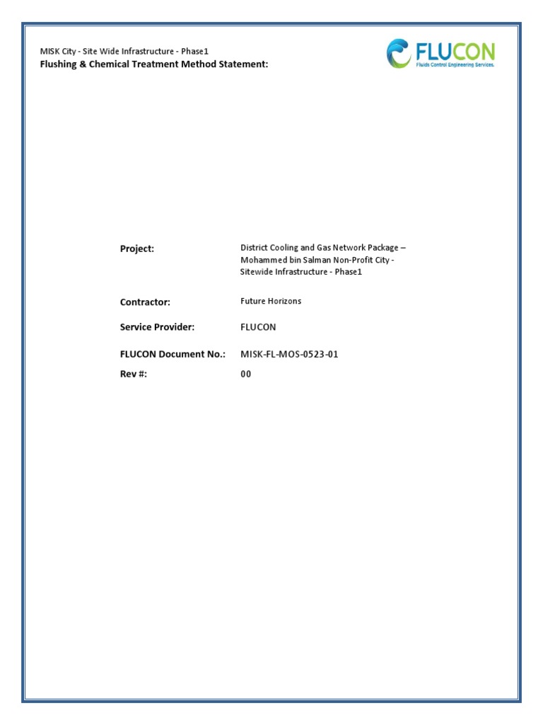 Flushing Chemical Treatment Method Statement MISK City PDF Filtration Water