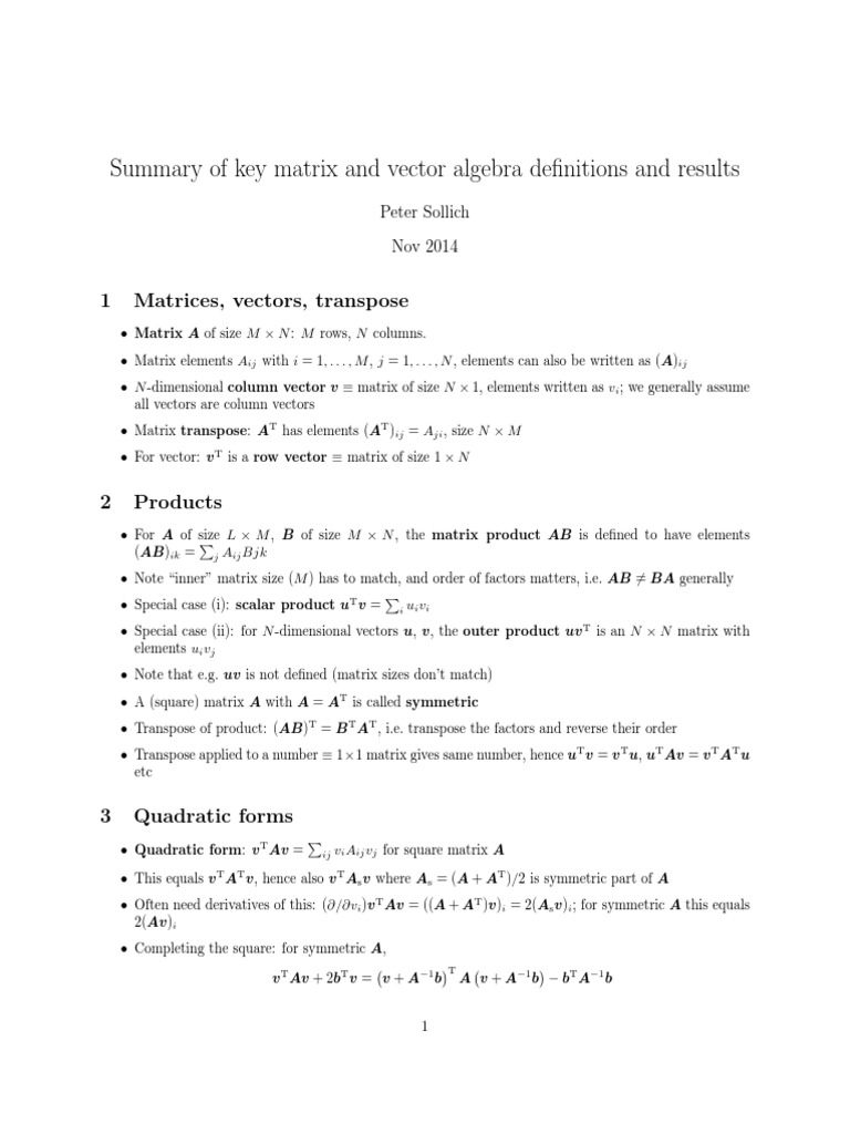 Vector And Matrix Algebra Pdf