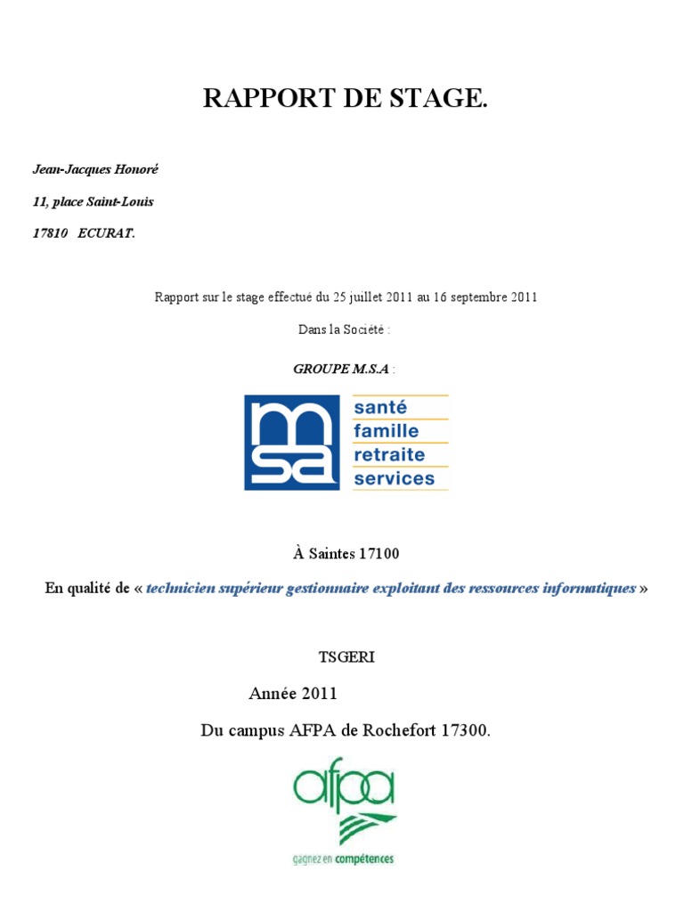 Rapport de Stage Msa Jjh  Serveur (Informatique)  Informatique