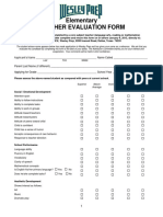 Elementary Teacher Evaluation Form