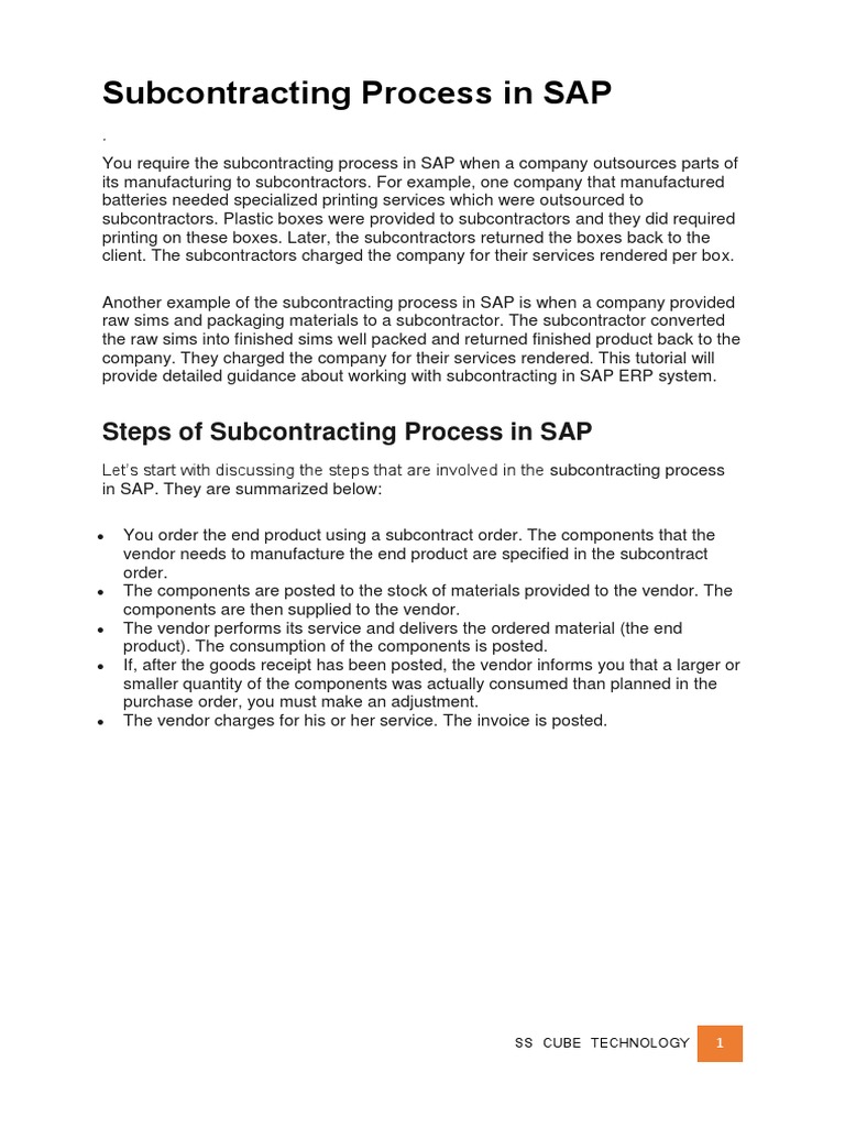 SAP Subcontracting Process Overview | PDF | Receipt | Goods