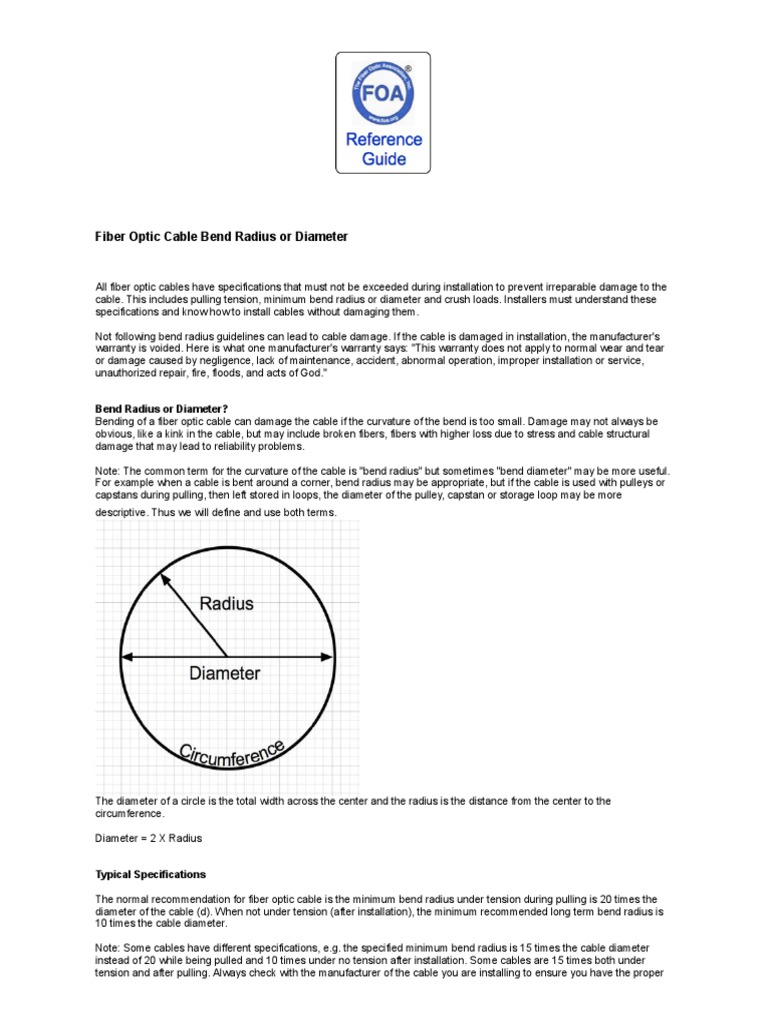 The FOA Reference For Fiber OpticsInstalling Fiber Optic Cable Bend Radius PDF Optical