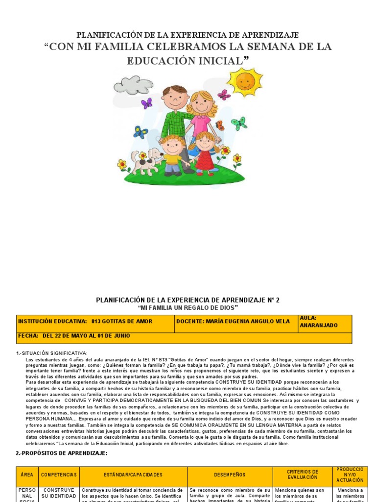 Experiencia de Aprendizaje 1 Con Mi Familia Celebramos La Semana de La ...