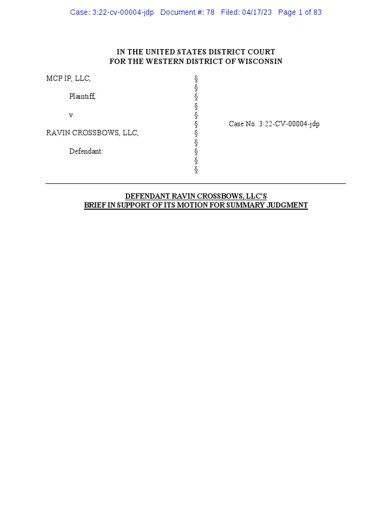 MCP v. Ravin - MSJ Brief (Ravin Motion) | PDF | Summary Judgment | Archery