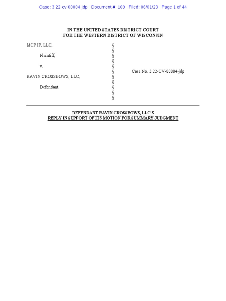 MCP v. Ravin MSJ Reply (Ravin Motion) PDF Summary Judgment