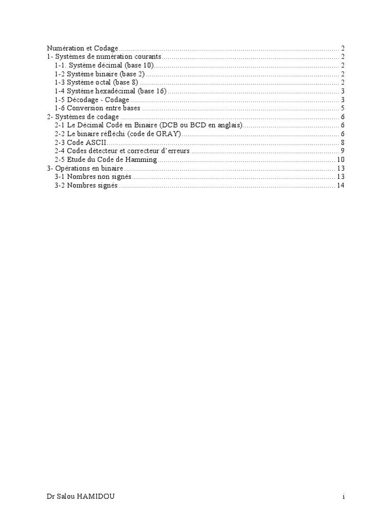 Numération Et Codage - 2020 | PDF | Décimal codé binaire | Division