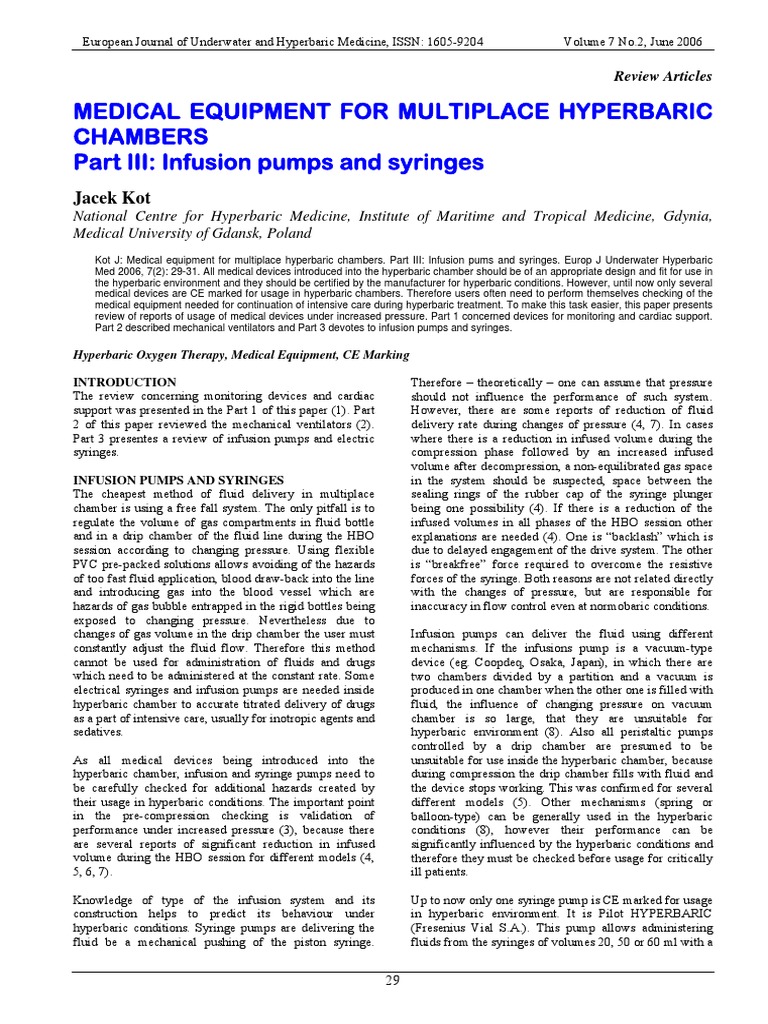 Hyperbaric Med Pdf Medical Device Pump
