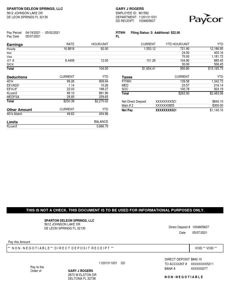 Earnings Hourly Hol Vac OT .5 Sick PDF 401(K) Financial Services