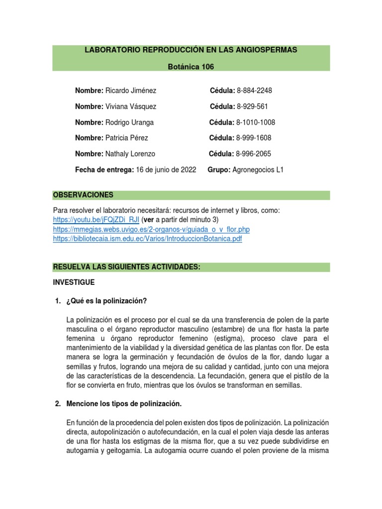 Polinización y Ciclo Vital de Angiospermas | PDF | Polinización | Flores