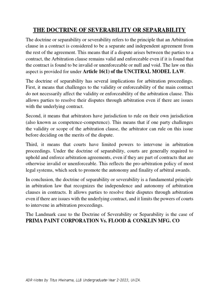 The doctrine of severability or separability pdf