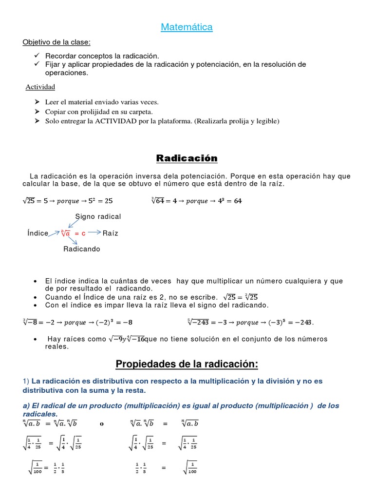 Radicación Propiedades Descargar Gratis Pdf Multiplicación