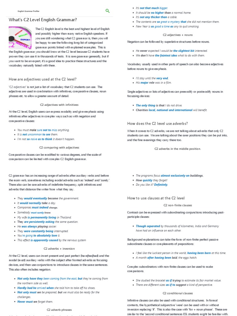 Mastering C2 Level English Grammar | PDF | Verb | English Grammar