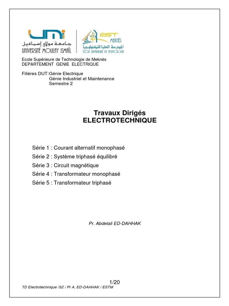 TD d'Électrotechnique - Semestre 2 | PDF | Transformateur électrique ...