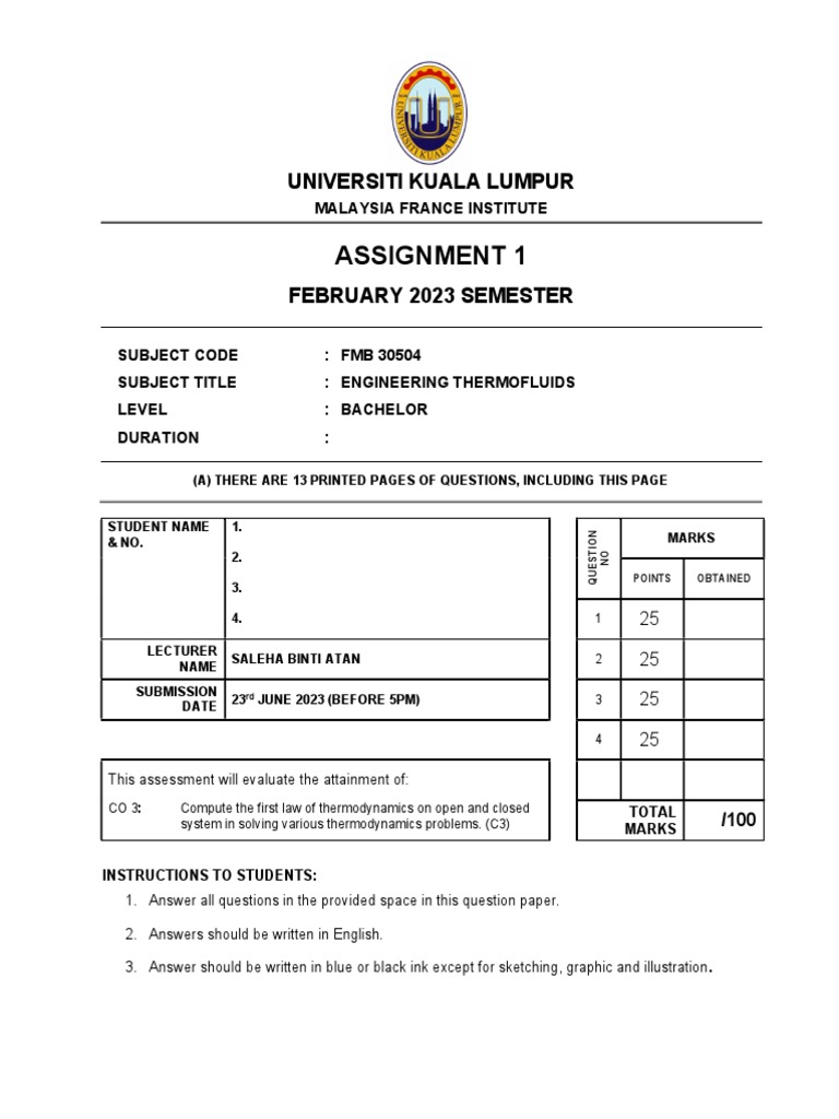 2023 Feb - Assignment 1 Clo 3 Fmb30504 (Questions) | PDF | Metrology ...