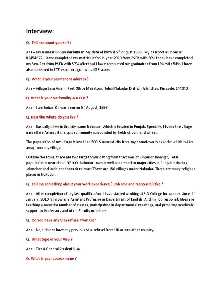 Interview | PDF | Human Resource Management | Travel Visa